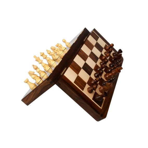 Wood Chess Wooden Magnetic Board Hand Crafted Folding Chessboard Travel Game Set 