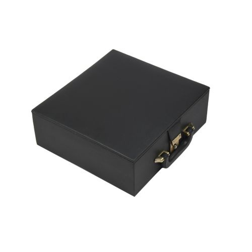 3.7" Leather Storage Box For Chess Pieces-Coffer with Tray King 4" Black. 